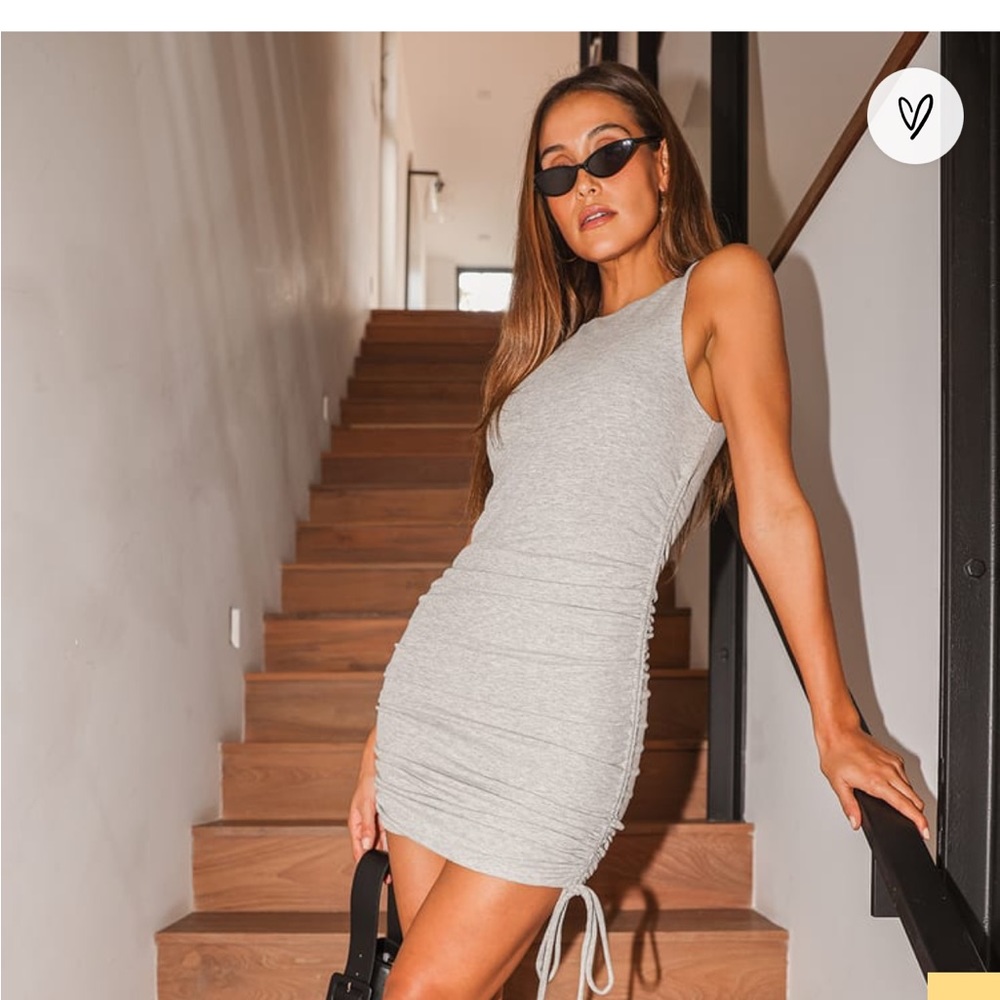 Lulu’s NWT Over and Over Light Grey Ribbed Drawstring Ruched Bodycon Dress